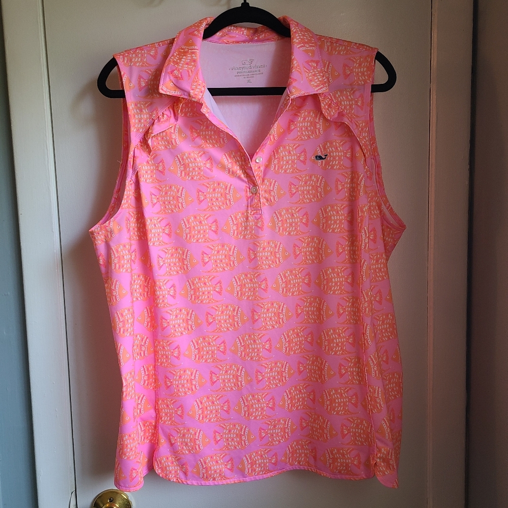 Vineyard Vines Performance Comfort Pink Neon Sleeveless Sport Leisure Polo Sz XL